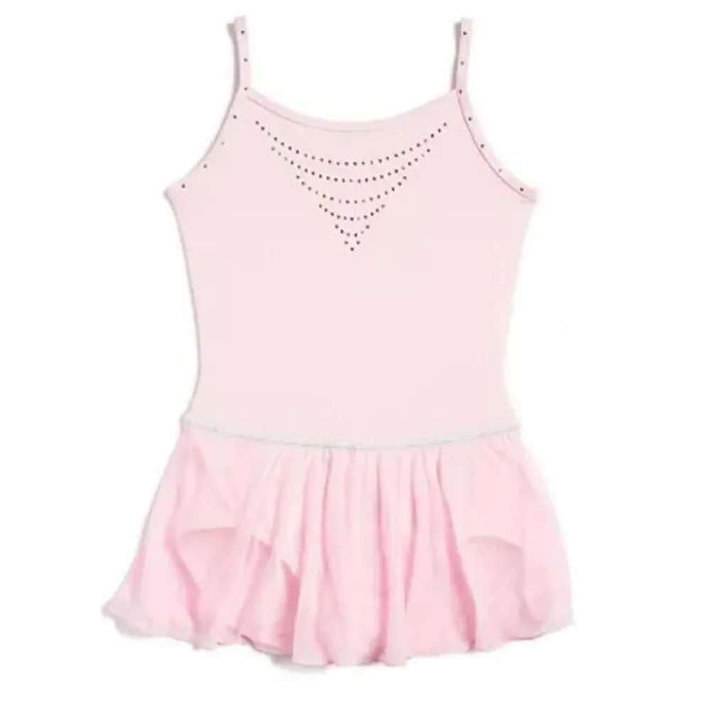 Jaques Moret Dance Cami‎ Dance Leotard Skirt Rhinestones XS Pink